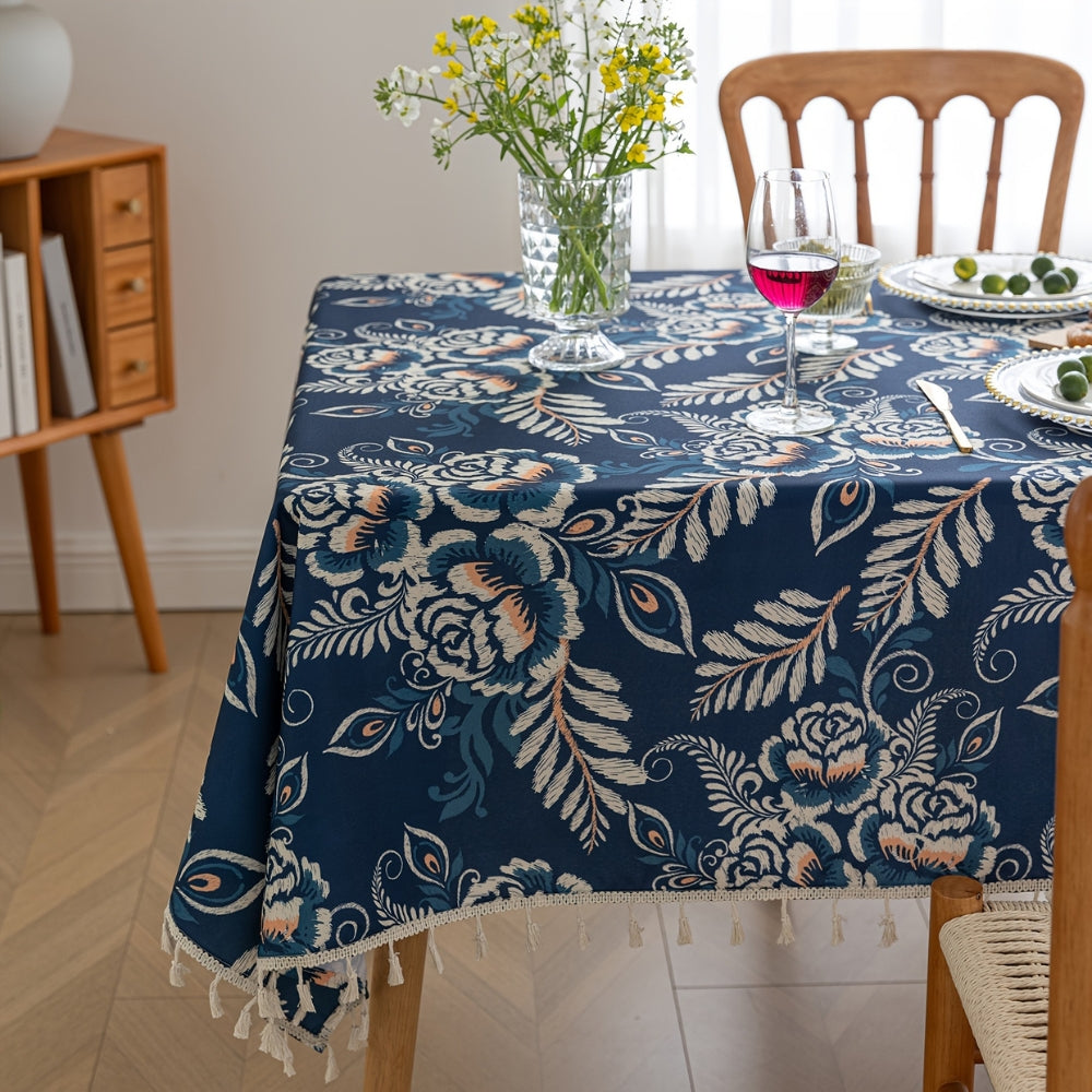Microfiber Boho Floral Tablecloth (Tassel Trim)