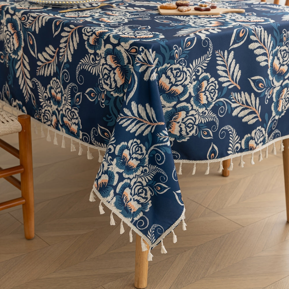 Microfiber Boho Floral Tablecloth (Tassel Trim)