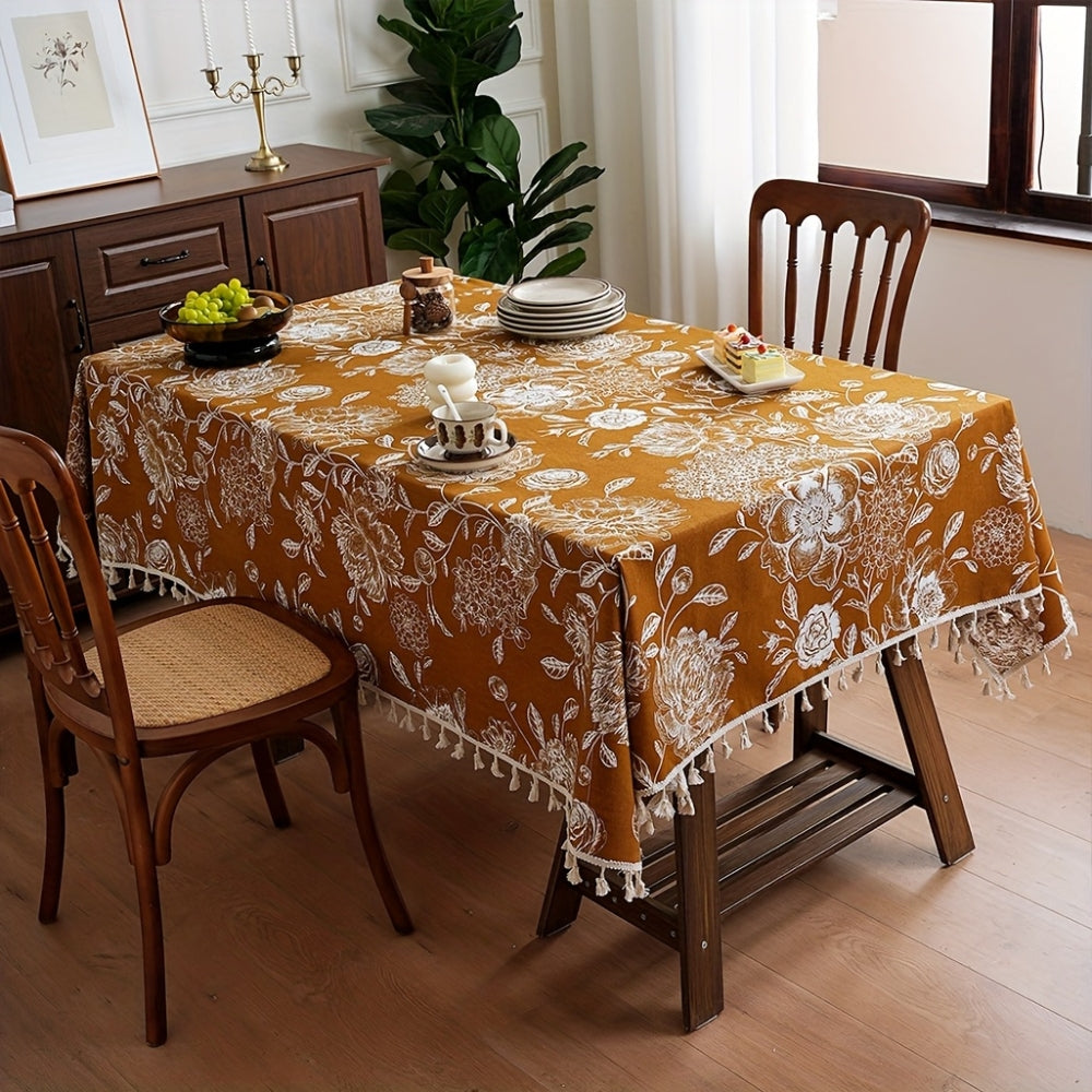 Microfiber Boho Floral Tablecloth (Tassel Trim)