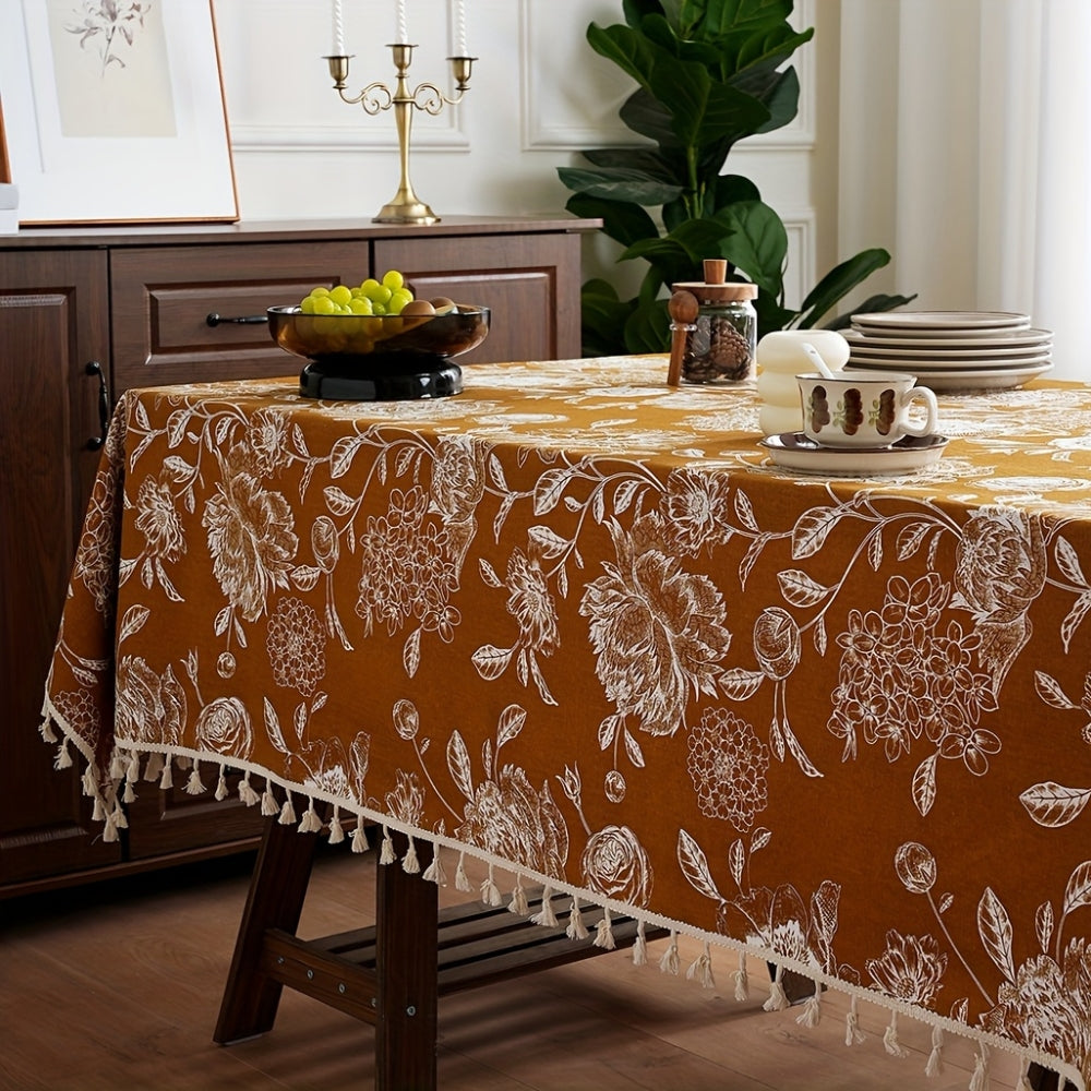 Microfiber Boho Floral Tablecloth (Tassel Trim)