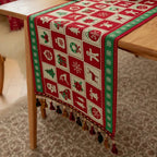Microfiber Checkered Table Runner With Tassels
