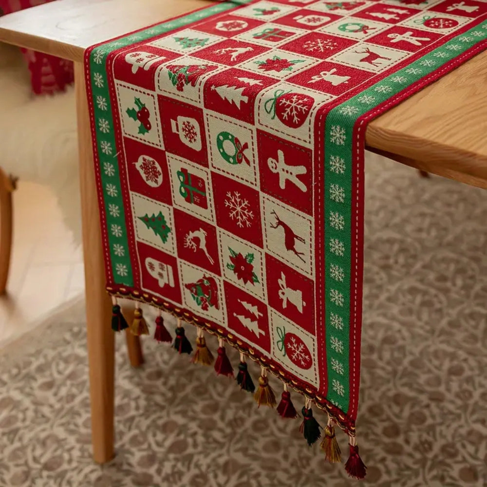 Microfiber Checkered Table Runner With Tassels