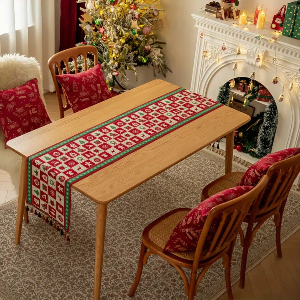 Microfiber Checkered Table Runner With Tassels