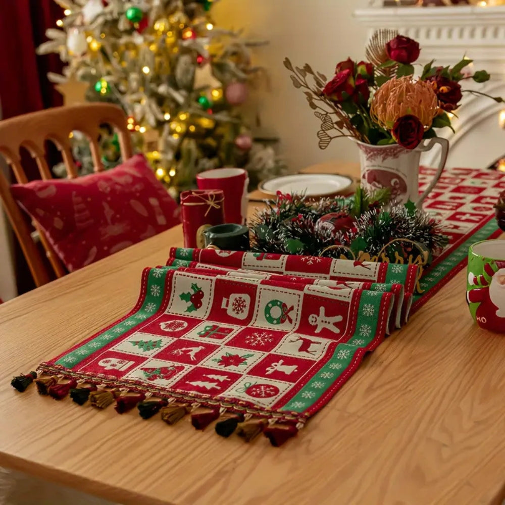 Microfiber Checkered Table Runner With Tassels