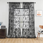 Microfiber Floral Lace Sheer Curtain Panel (Rod Pocket Top)