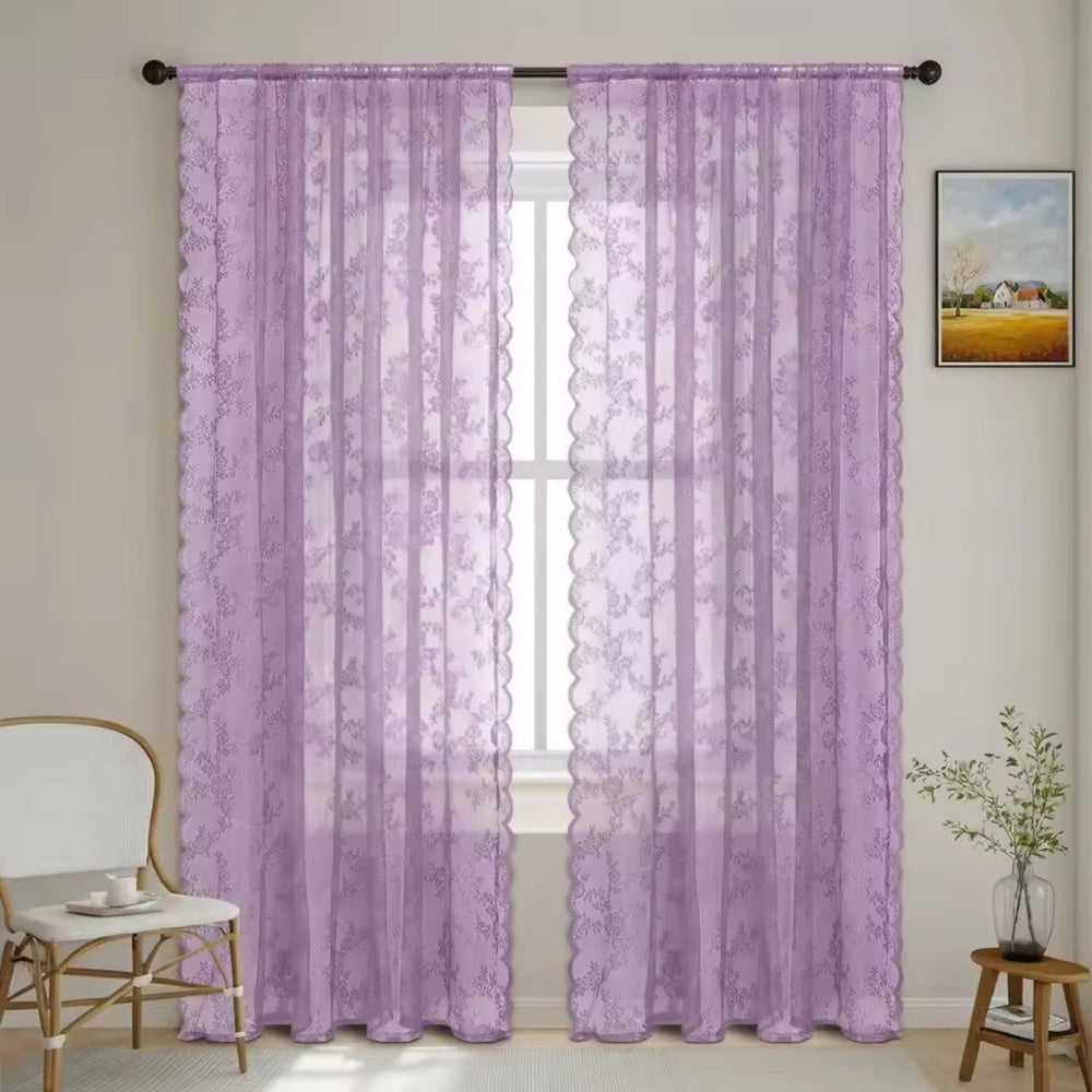 Microfiber Floral Lace Sheer Curtain Panel (Rod Pocket Top)