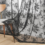 Microfiber Floral Lace Sheer Curtain Panel (Rod Pocket Top)