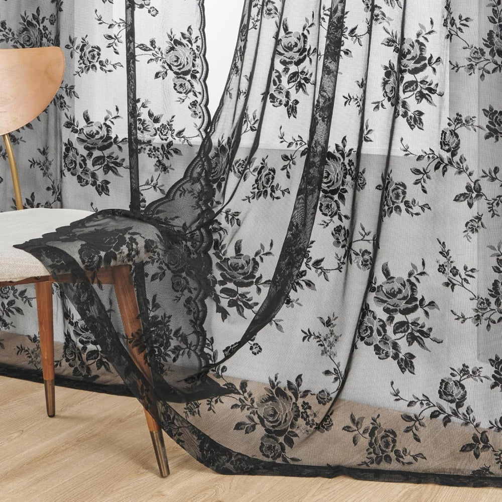 Microfiber Floral Lace Sheer Curtain Panel (Rod Pocket Top)