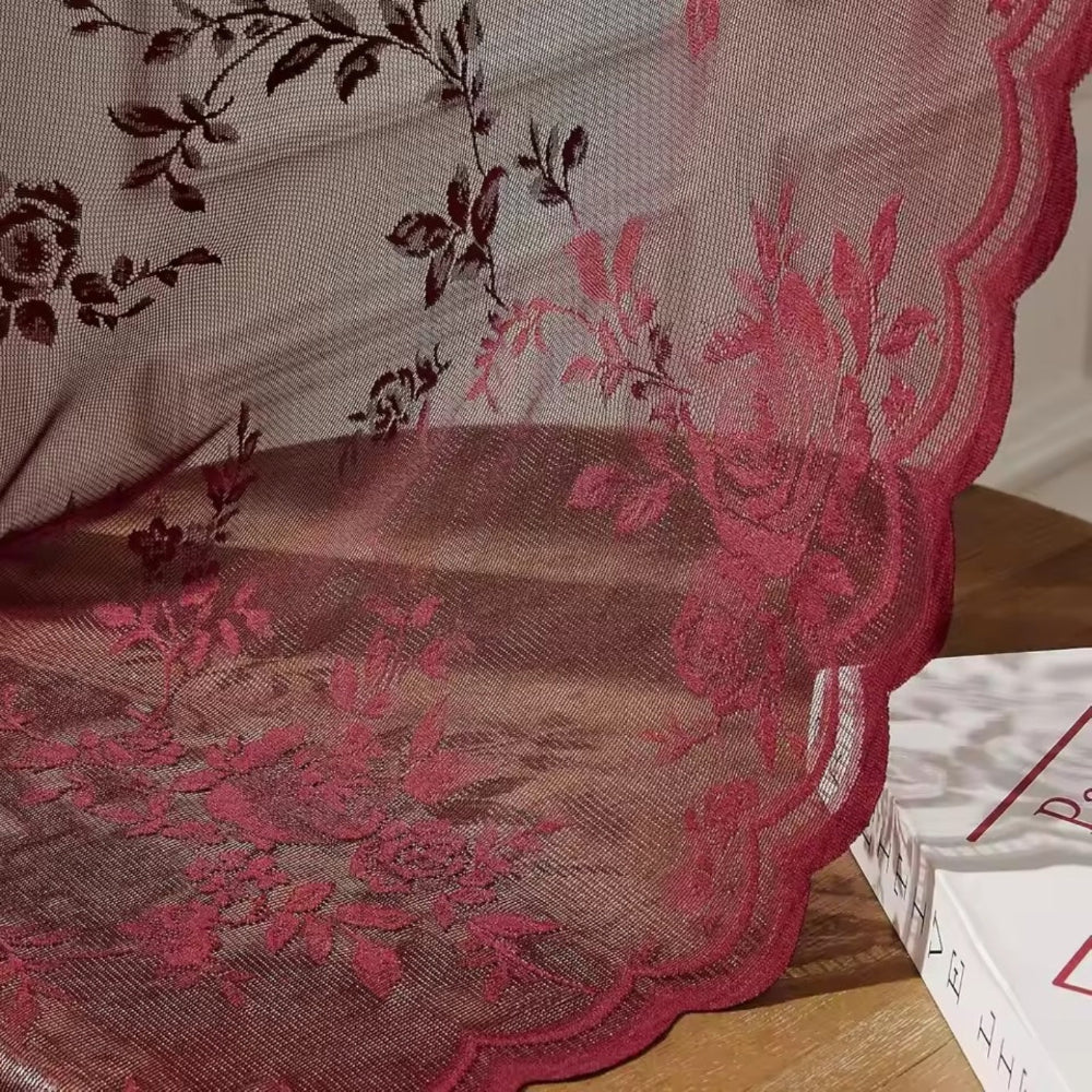 Microfiber Floral Lace Sheer Curtain Panel (Rod Pocket Top)