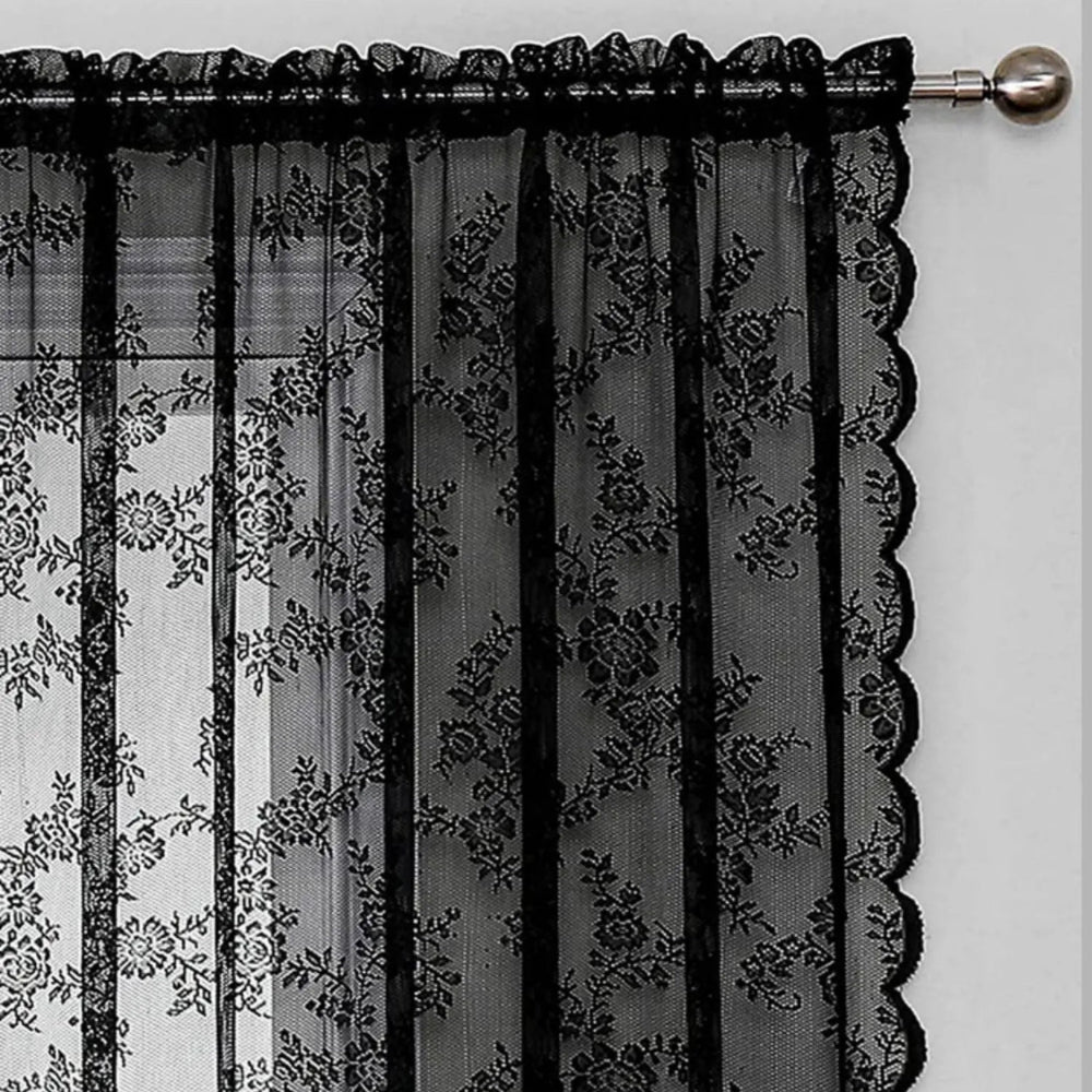 Microfiber Floral Lace Sheer Curtain Panel (Rod Pocket Top)