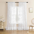 Microfiber Floral Lace Sheer Curtain Panel (Rod Pocket Top)