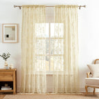 Microfiber Floral Lace Sheer Curtain Panel (Rod Pocket Top)