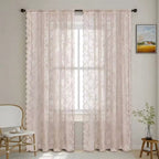 Microfiber Floral Lace Sheer Curtain Panel (Rod Pocket Top)