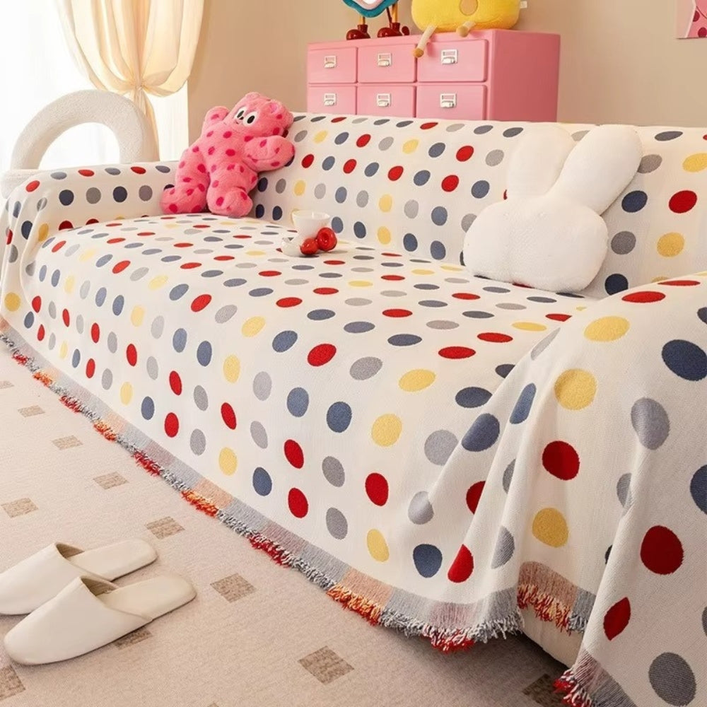 Microfiber & Machine-Washable Polka Dot Sofa Cover (Multi-Use)