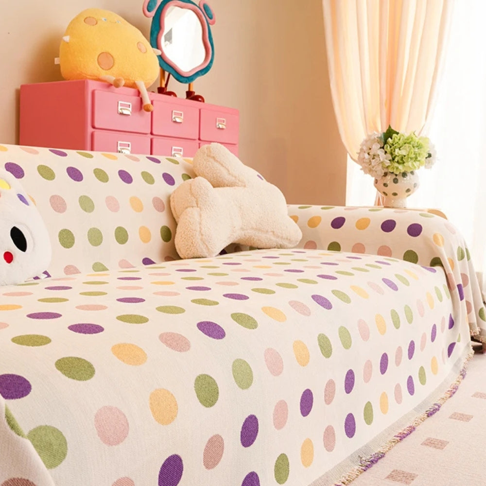 Microfiber & Machine-Washable Polka Dot Sofa Cover (Multi-Use)