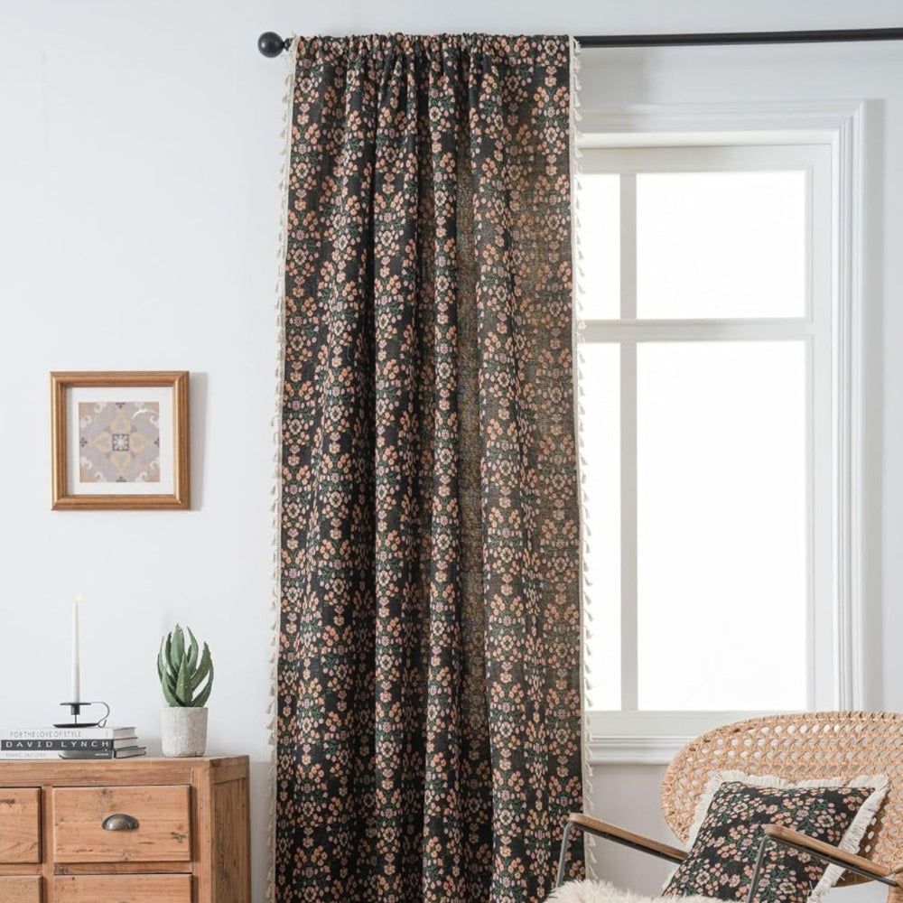 Microfiber Semi-Shade Jacquard Tassel Curtain