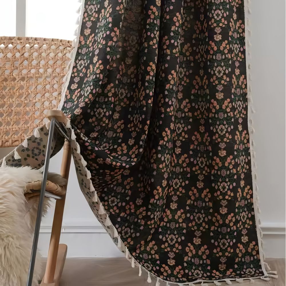 Microfiber Semi-Shade Jacquard Tassel Curtain