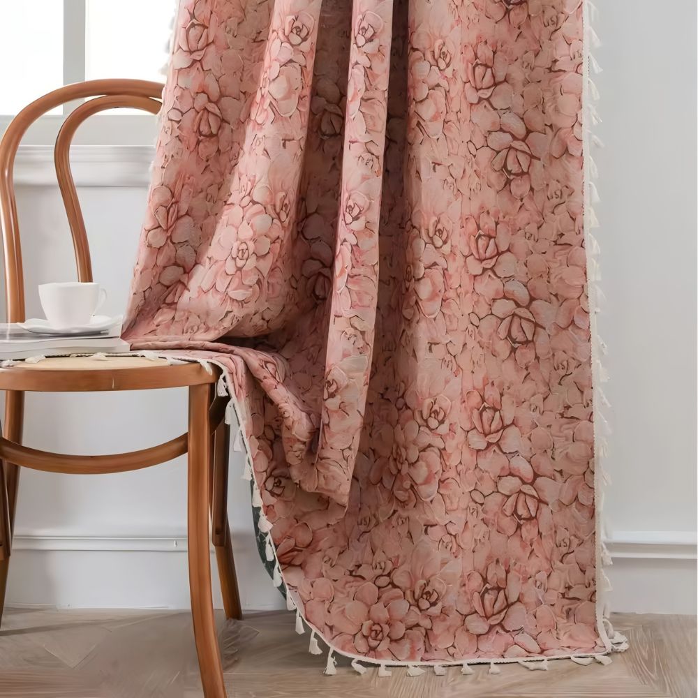 Microfiber Semi-Shade Jacquard Tassel Curtain