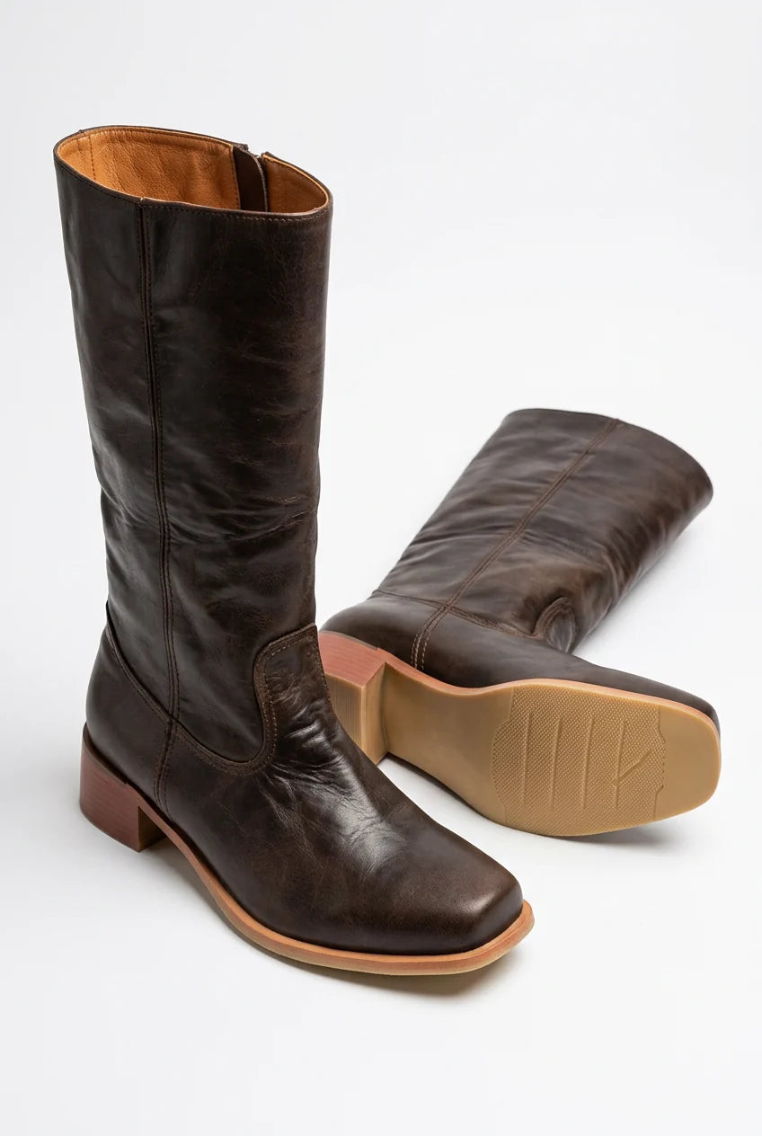 Mid-Calf Boots Block Heel Structured Upper & Side Zip