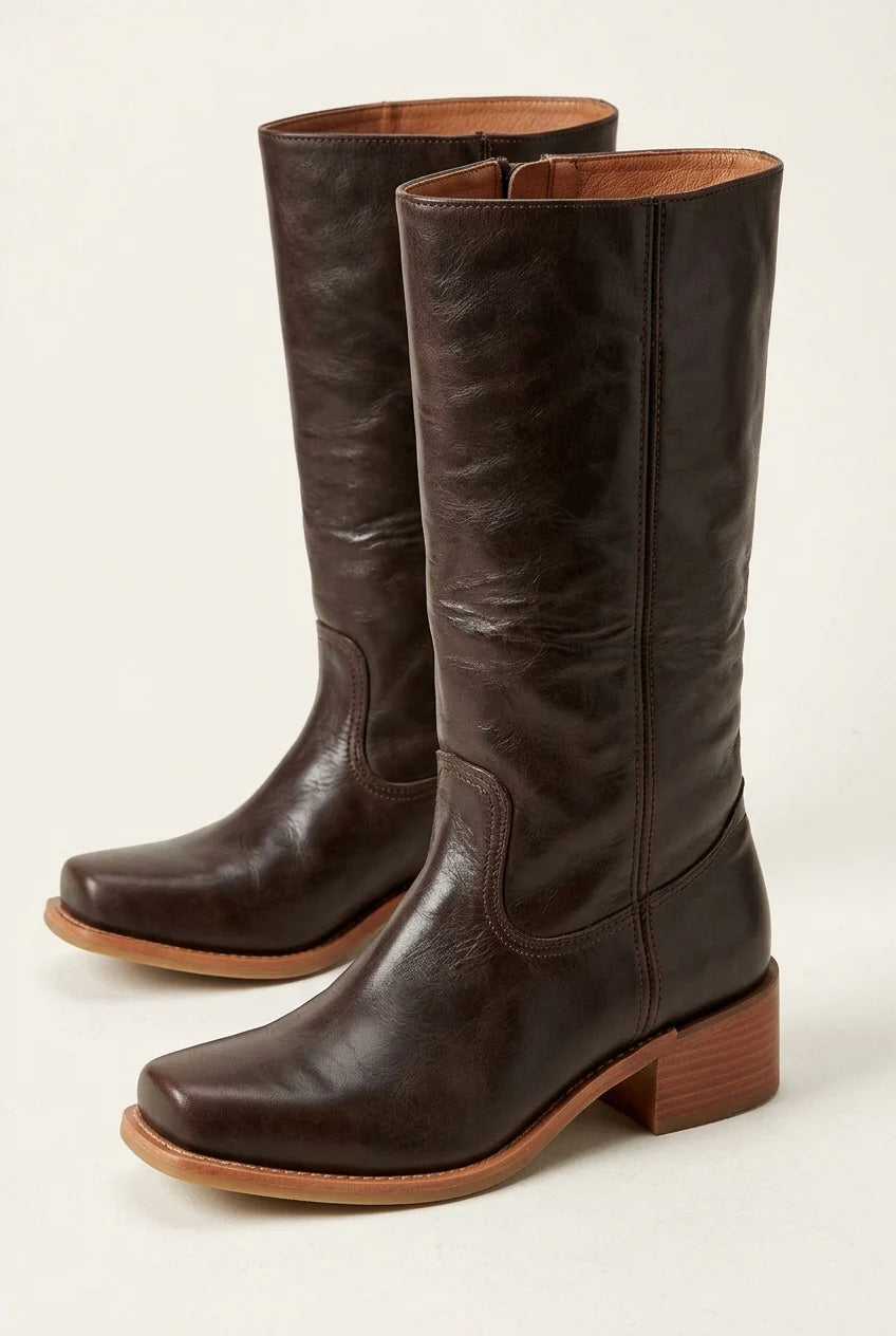 Mid-Calf Boots Block Heel Structured Upper & Side Zip