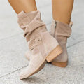 Mid-Calf Boots Suede Slouchy Side Zipper & Block Heel