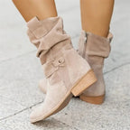 Mid-Calf Boots Suede Slouchy Side Zipper & Block Heel