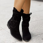 Mid-Calf Boots Suede Slouchy Side Zipper & Block Heel