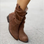 Mid-Calf Boots Suede Slouchy Side Zipper & Block Heel