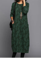 Midi Dress Floral Print Cotton Blend Side Pockets