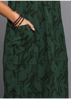 Midi Dress Floral Print Cotton Blend Side Pockets