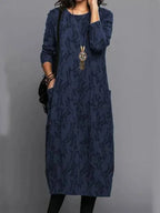 Midi Dress Floral Print Cotton Blend Side Pockets