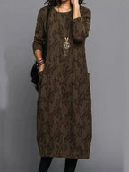 Midi Dress Floral Print Cotton Blend Side Pockets