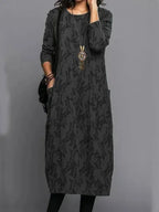 Midi Dress Floral Print Cotton Blend Side Pockets