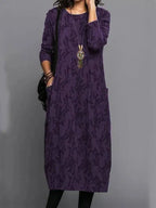 Midi Dress Floral Print Cotton Blend Side Pockets