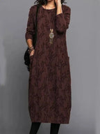 Midi Dress Floral Print Cotton Blend Side Pockets