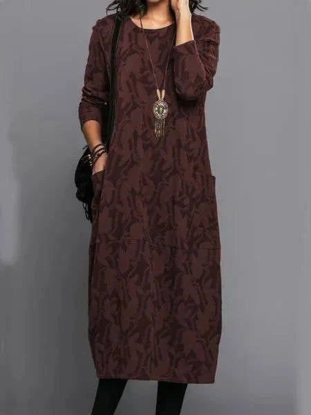 Midi Dress Floral Print Cotton Blend Side Pockets