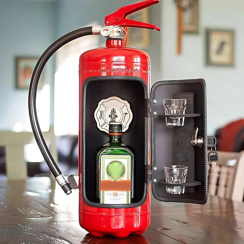 Mini Bar Repurposed Fire Extinguisher Bottle & Glass Rack