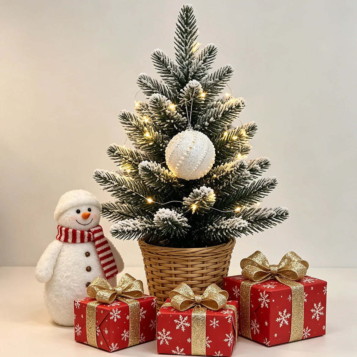 Mini Christmas Tree Compact LED Snowman Accent