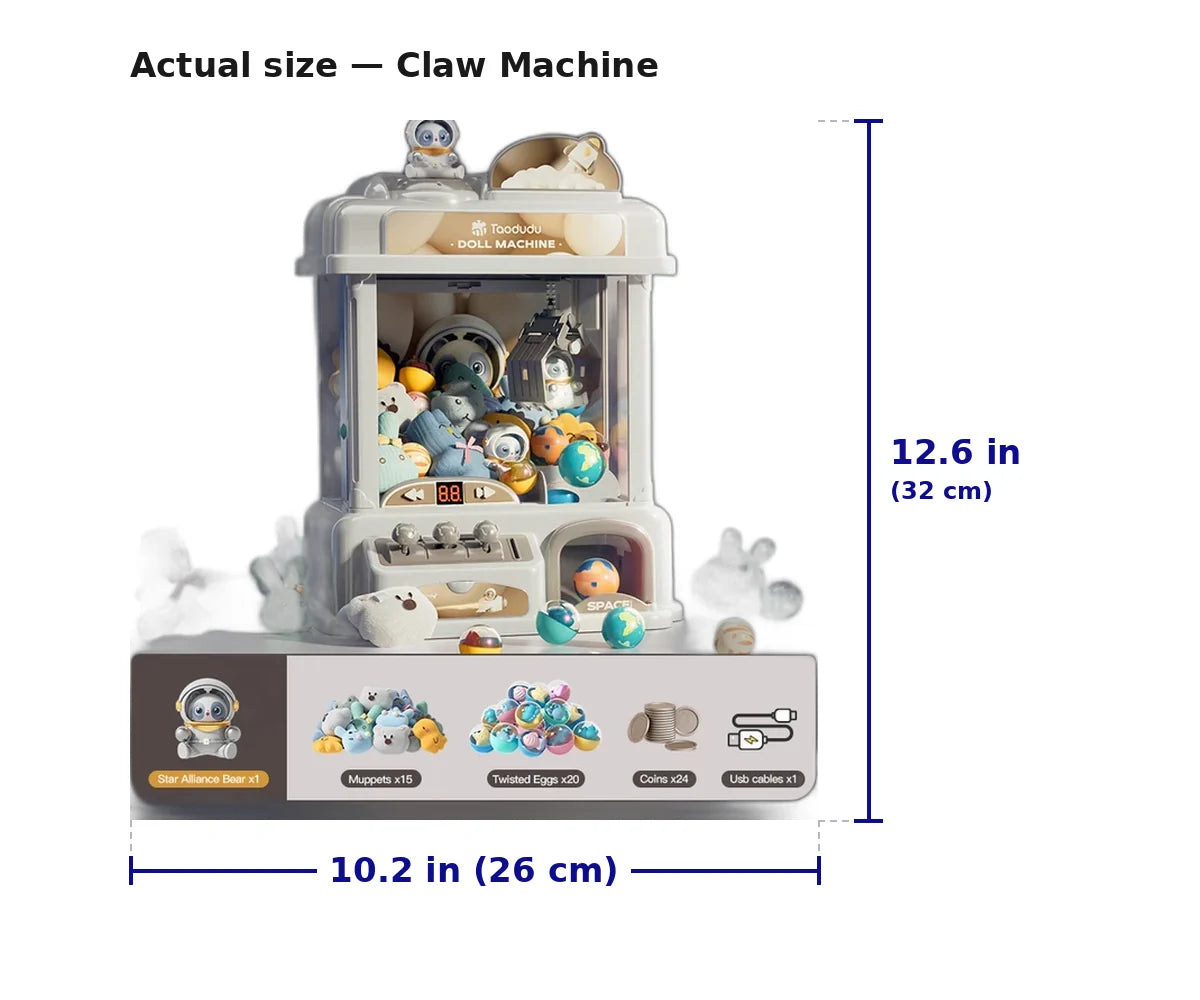 Mini Claw Machine 35 Plush Prizes USB & Battery