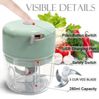 Mini Food Chopper USB Rechargeable One-Touch 250ml Capacity