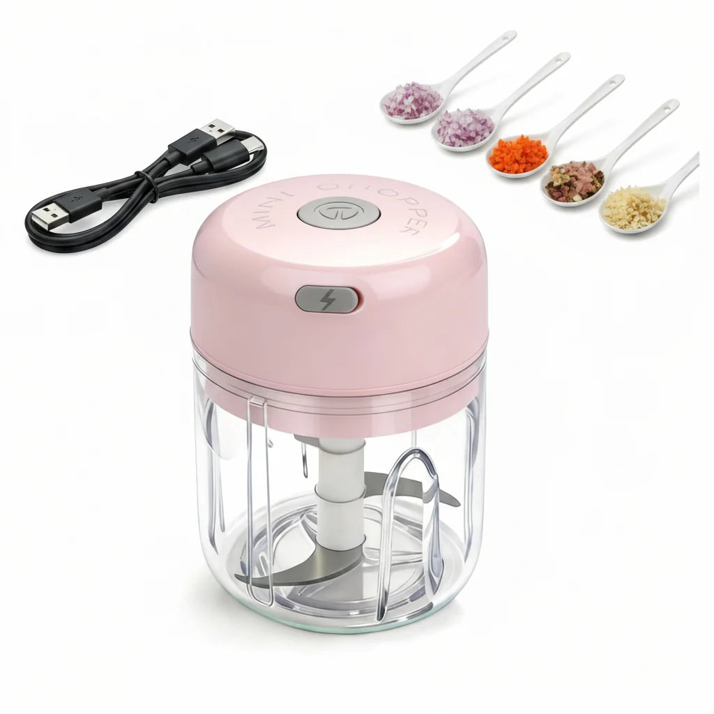 Mini Food Chopper USB Rechargeable One-Touch 250ml Capacity