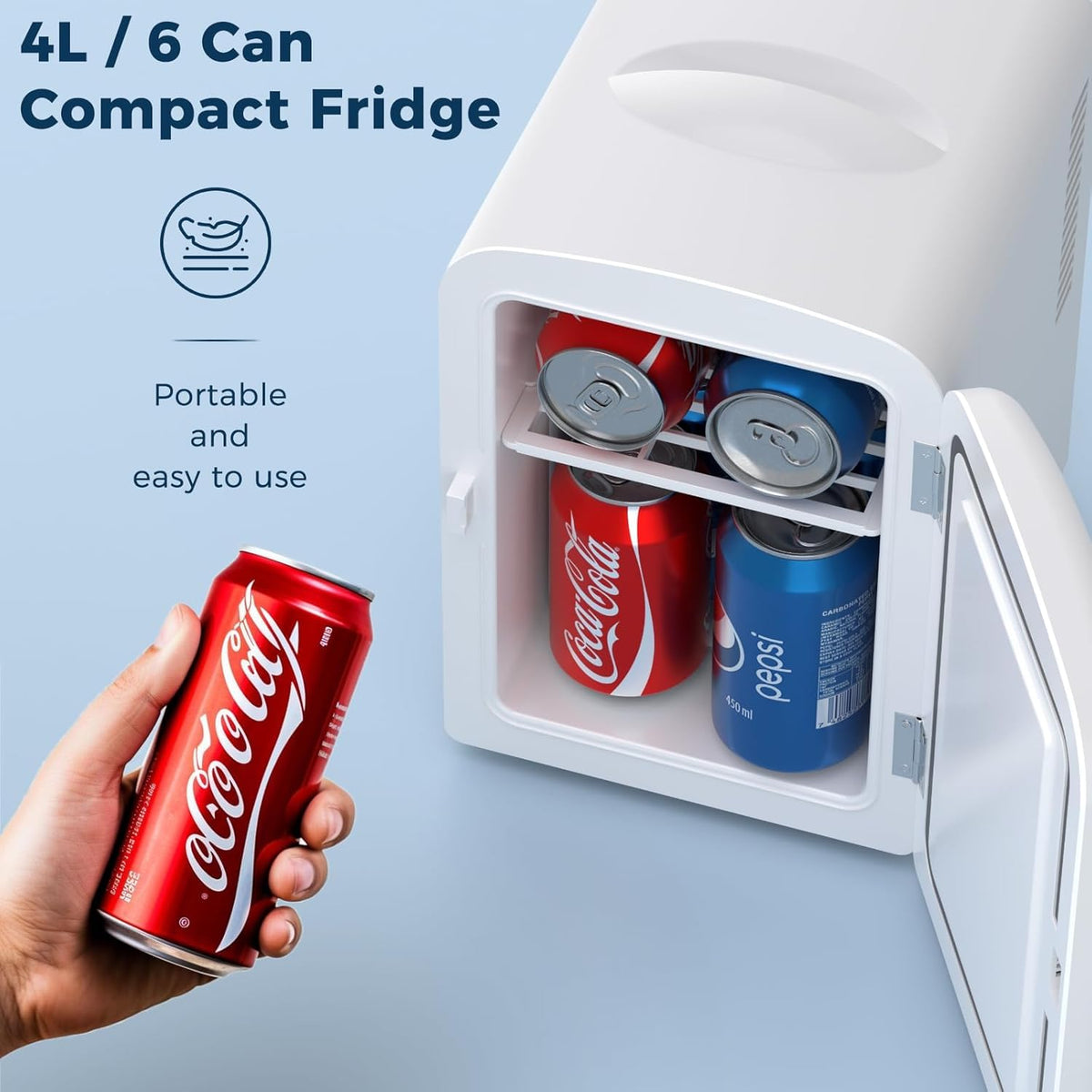 Mini Fridge Portable 4L Dual Power Removable Shelf