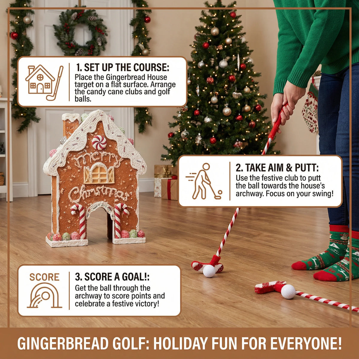 Mini Golf Set Gingerbread Theme Includes Putter & Ball