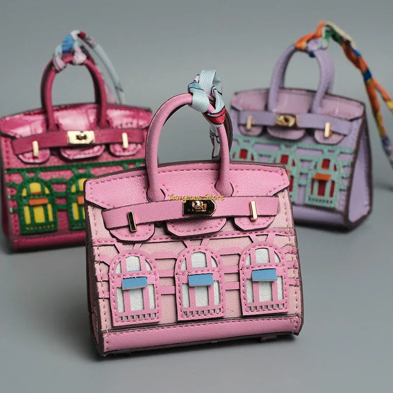 Mini Handbag Charm Birkin-Inspired Platinum Finish