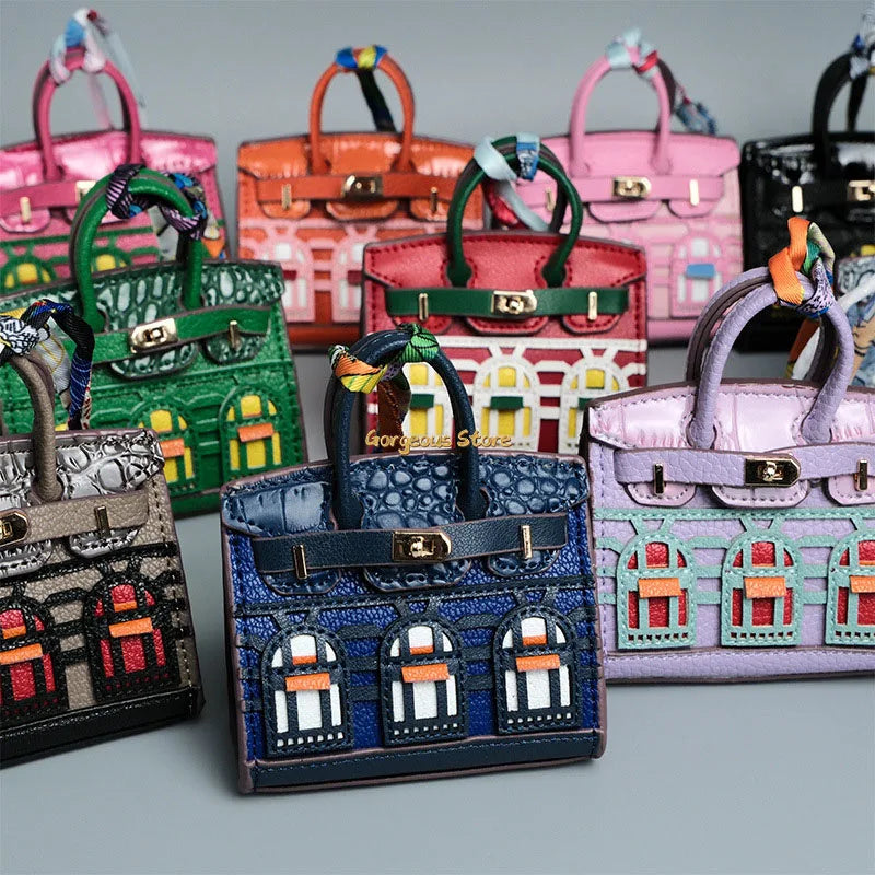 Mini Handbag Charm Birkin-Inspired Platinum Finish