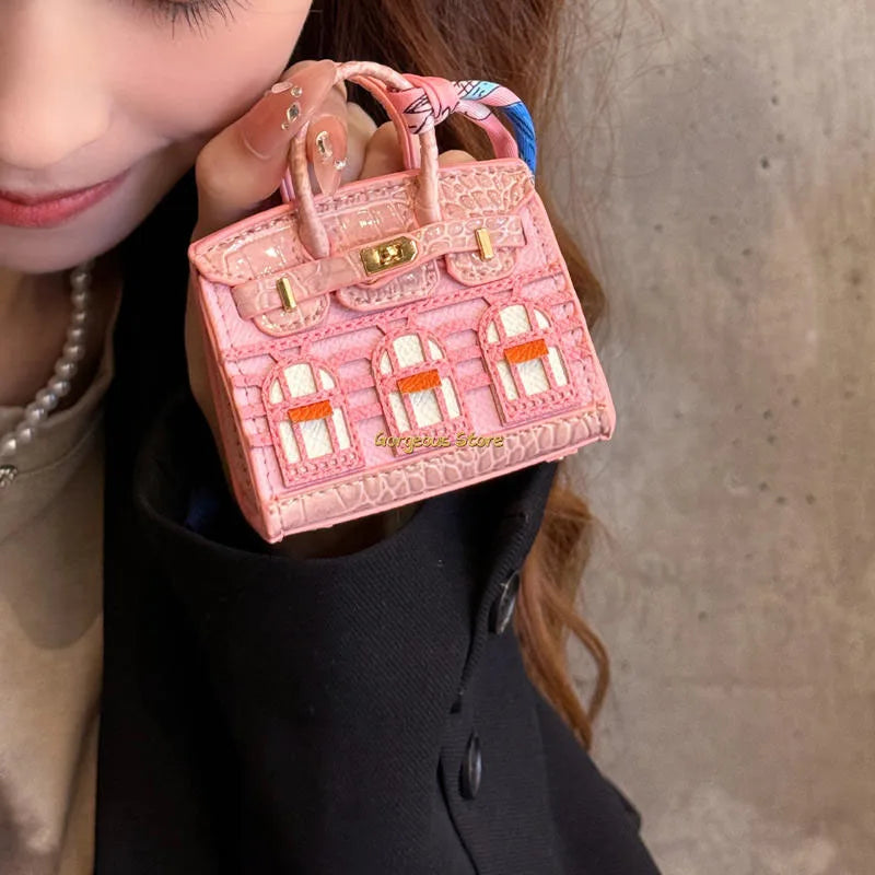 Mini Handbag Charm Birkin-Inspired Platinum Finish