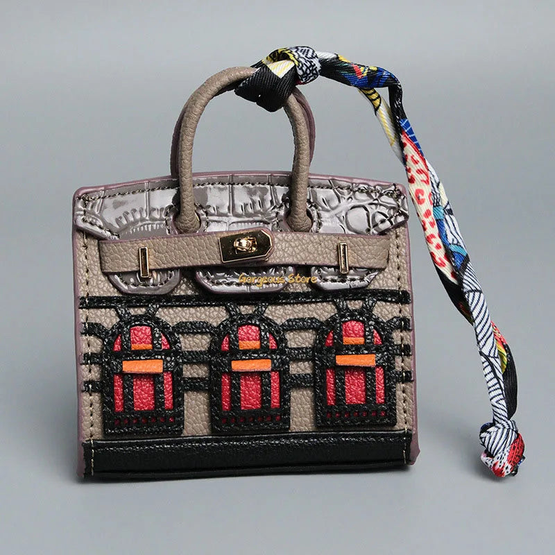 Mini Handbag Charm Birkin-Inspired Platinum Finish