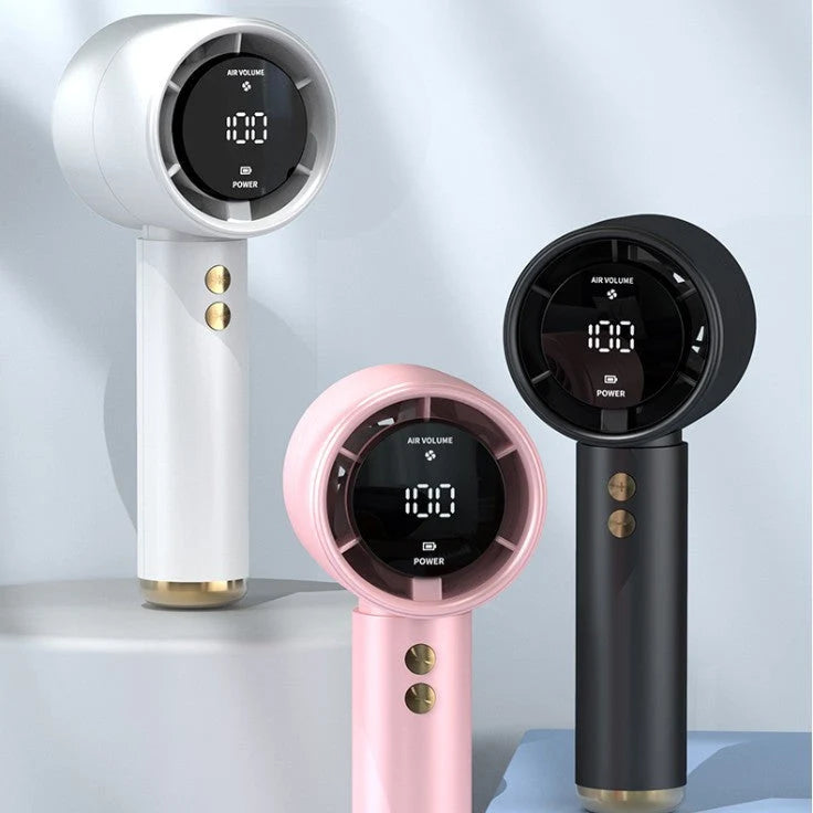 Mini Handheld Fan Rechargeable LED Display Travel-Ready