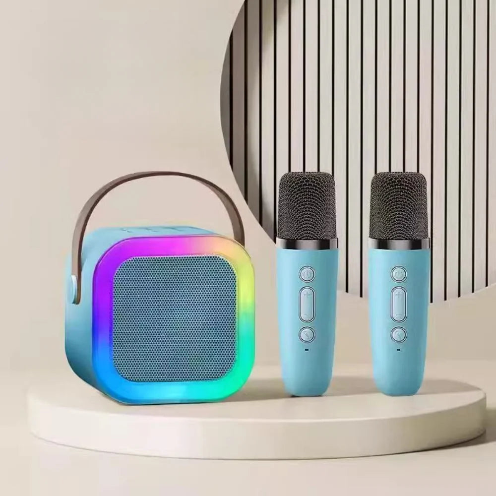 Mini Karaoke Machine Bluetooth Rechargeable Two Wireless Mics
