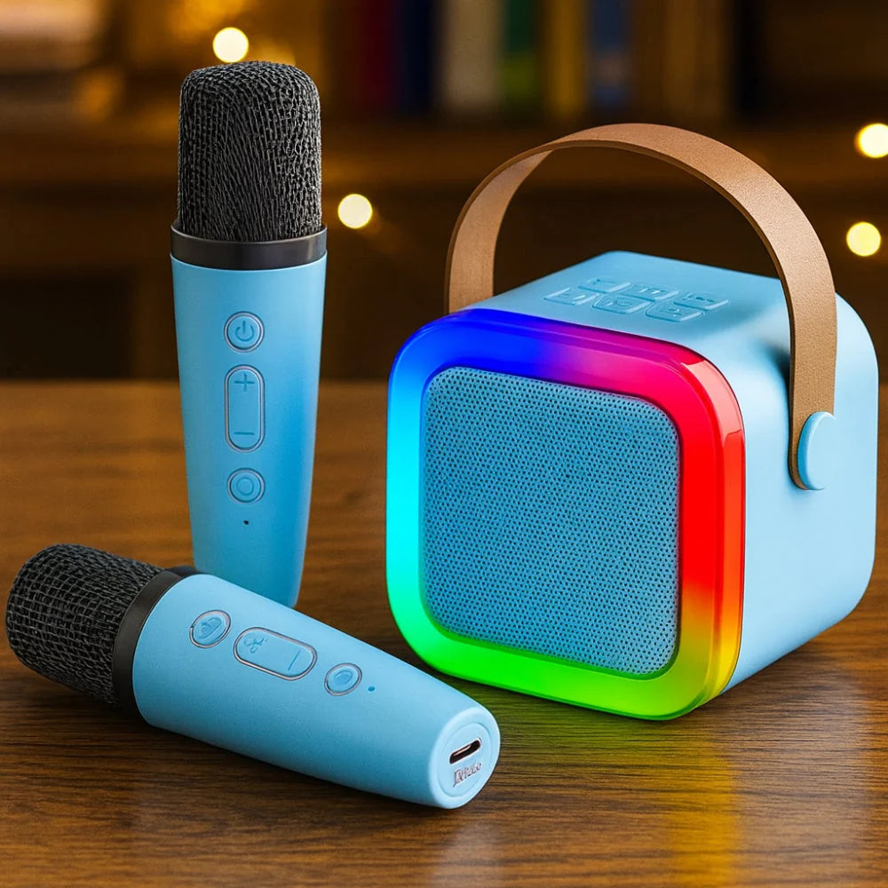 Mini Karaoke Machine Bluetooth Rechargeable Two Wireless Mics